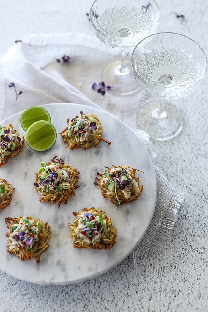 Potato Rosti Canapes with Crab, Chilli and Lime