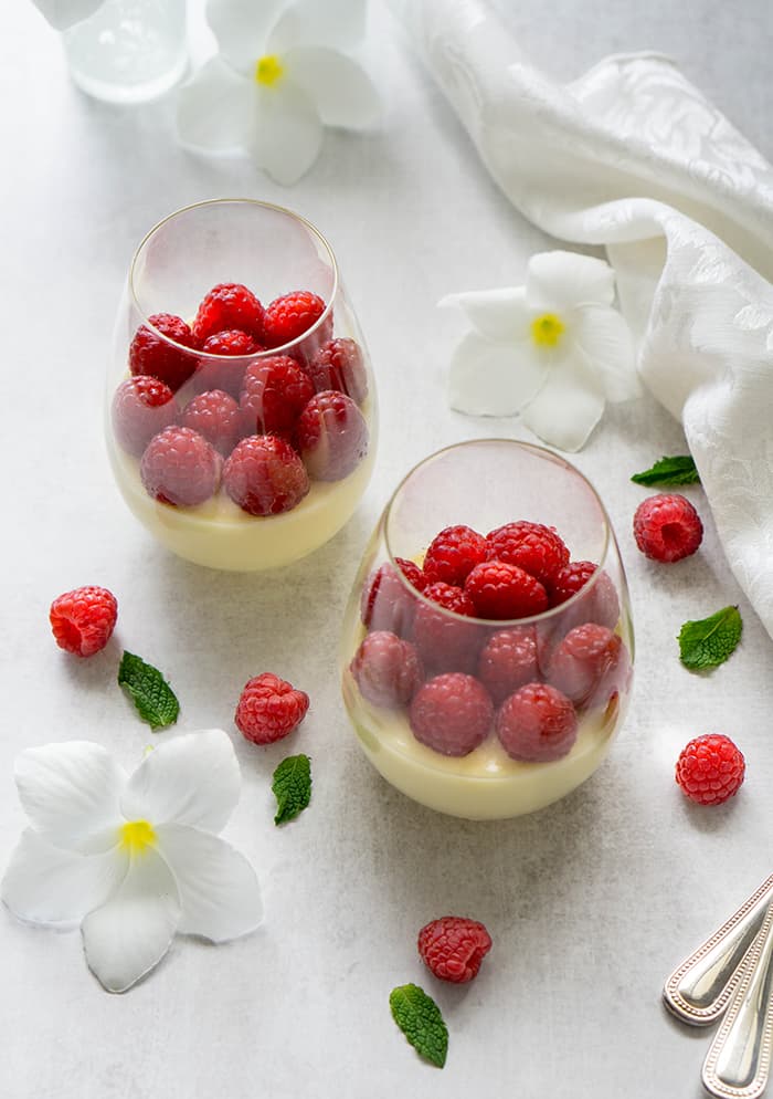 White Chocolate Panna Cotta with Raspberries